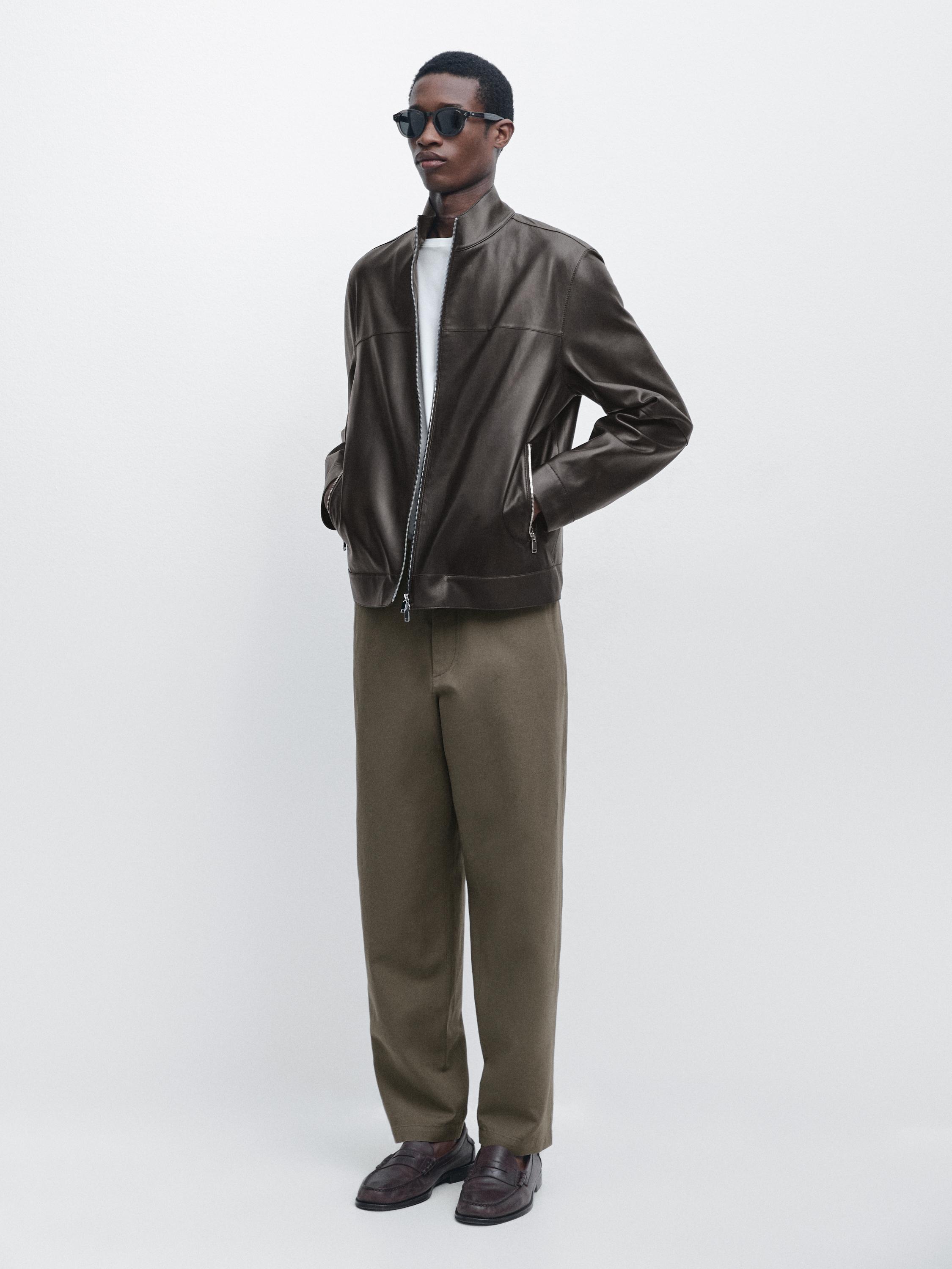 Cotton and linen tapered fit trousers